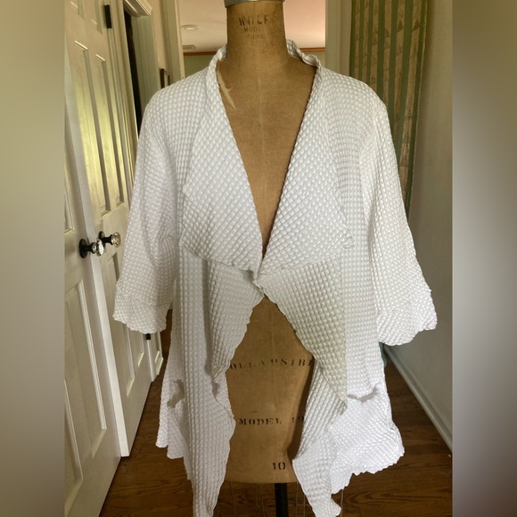 NWT FOCUS Waffle Swing Cardigan Jacket 100% preshrunk Cotton WHITE COASTAL MED - Picture 13 of 13
